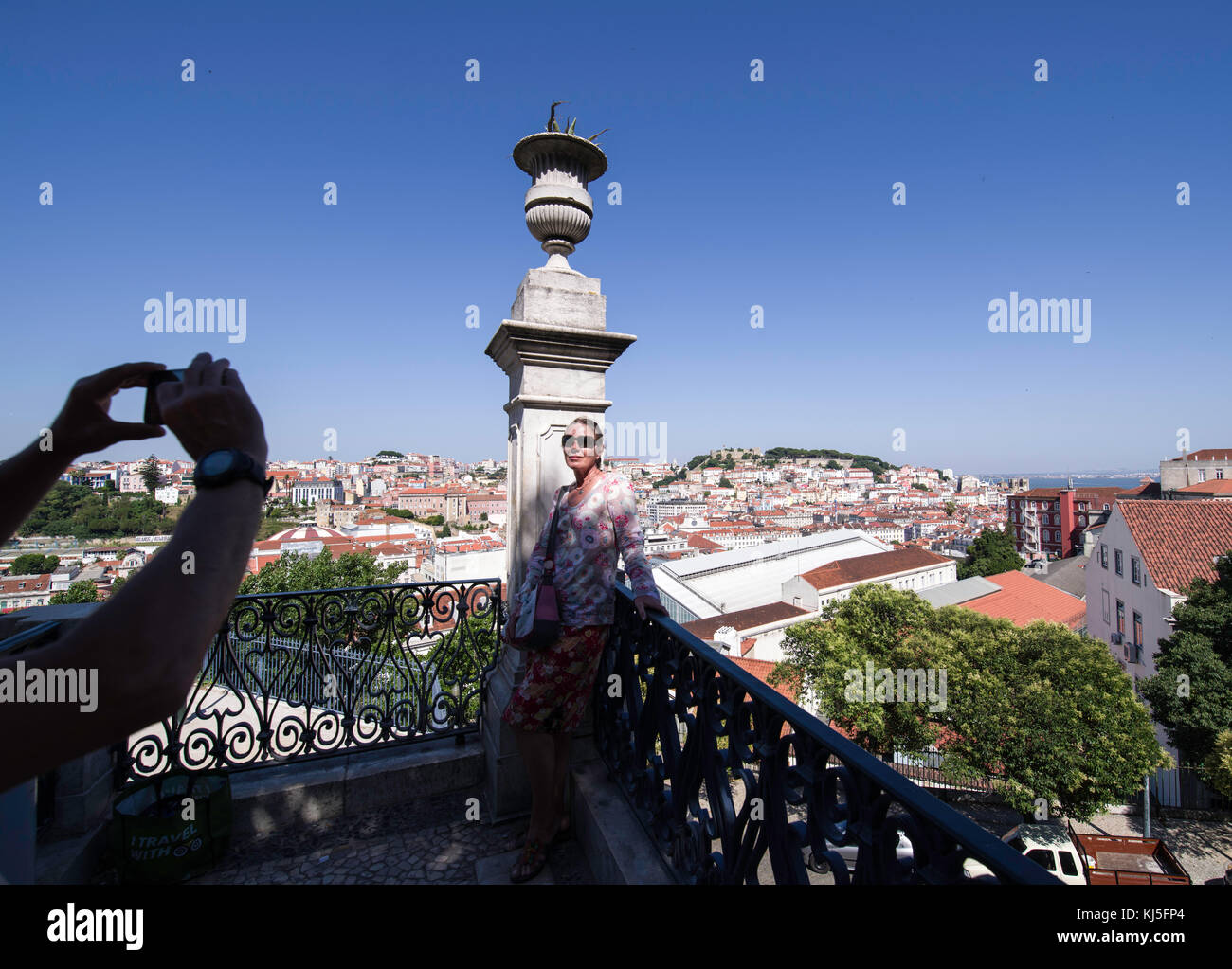 Vista dello skyline di Lisbona, Lisbona, Portogallo Foto Stock