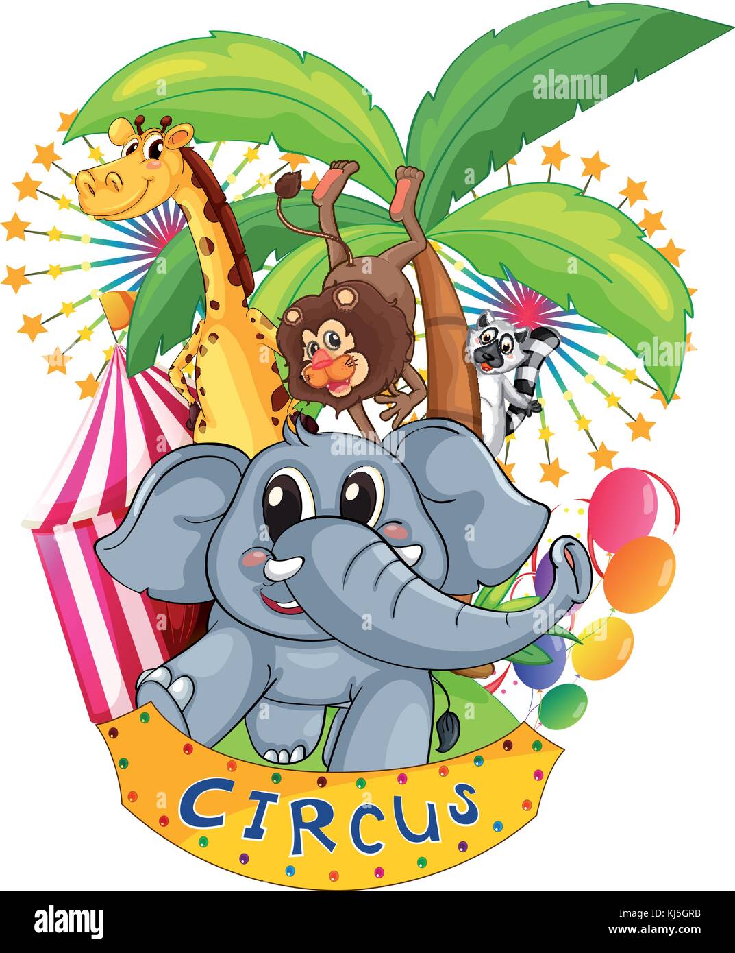 Illustrazione degli animali nel circus su sfondo bianco Illustrazione Vettoriale