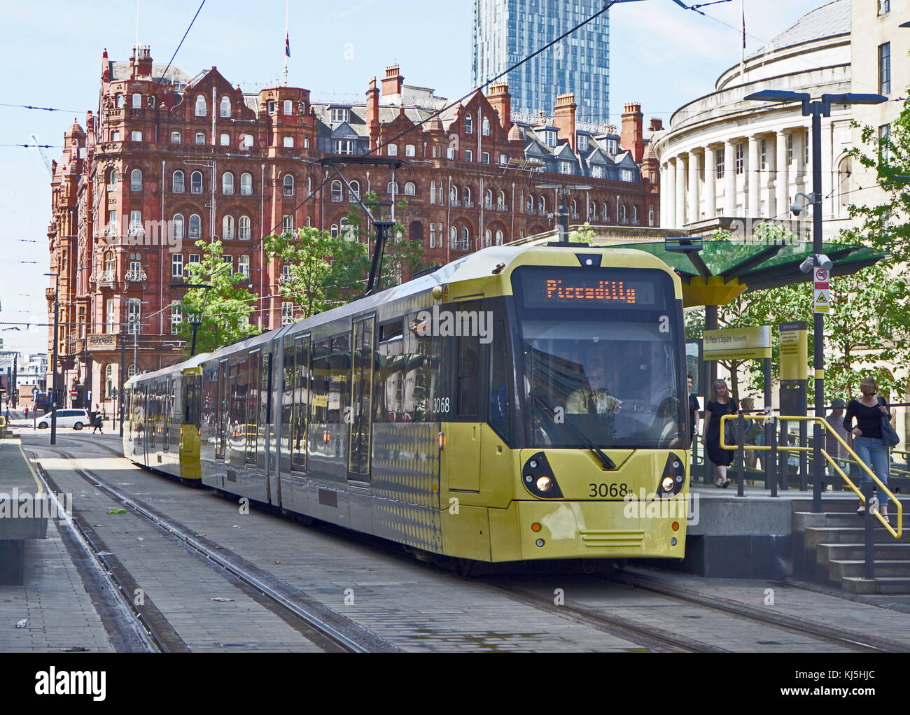 Metrolink (noto anche come Manchester Metrolink) tram/sistema di ferrovia leggera in Greater Manchester, Inghilterra. 2017 Foto Stock