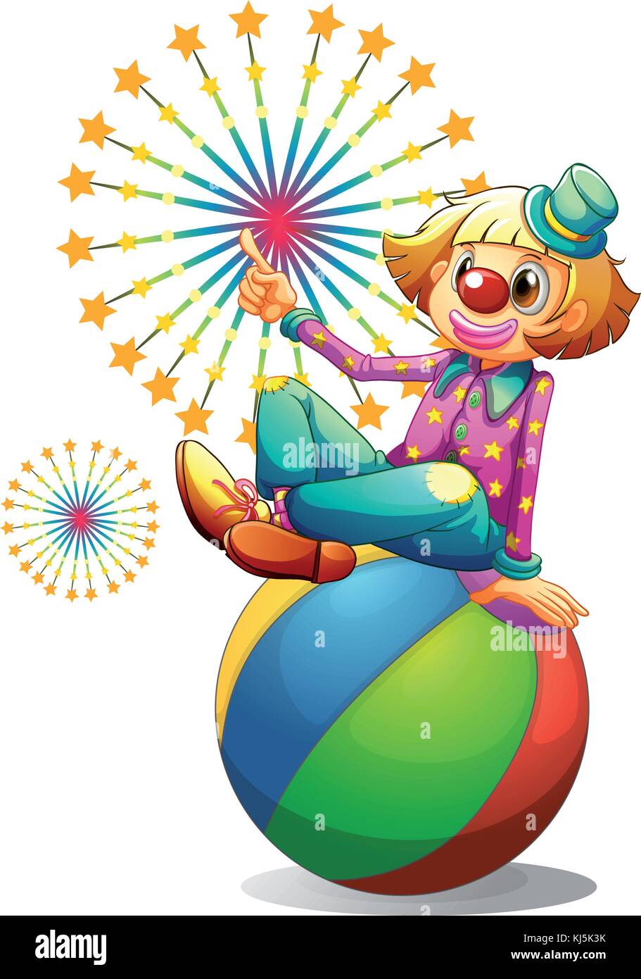 Illustrazione di un clown al di sopra del pallone gonfiabile su sfondo bianco Illustrazione Vettoriale