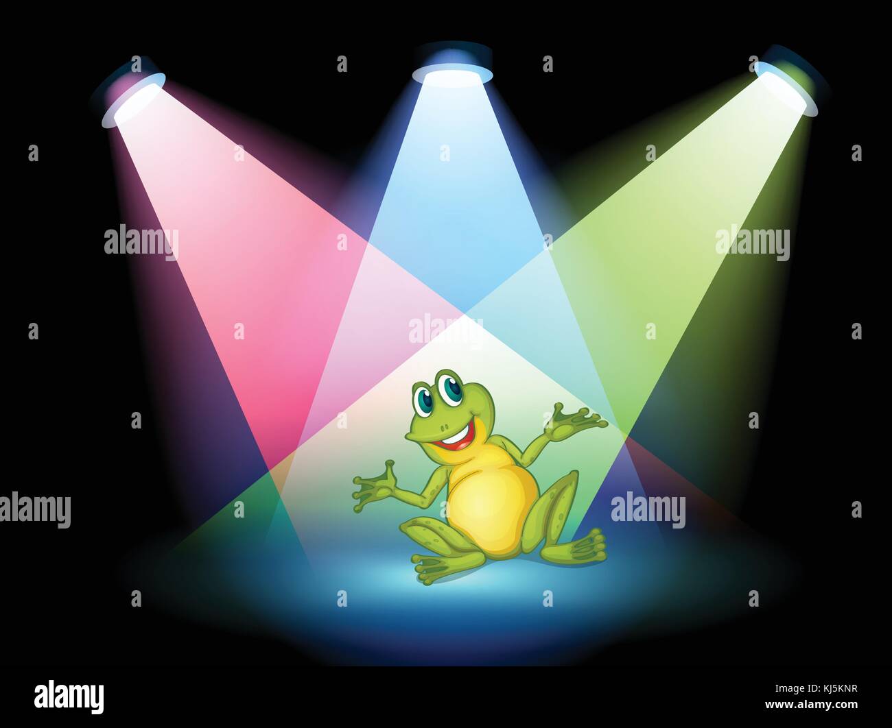 Illustrazione di una rana sul palco con faretti Illustrazione Vettoriale