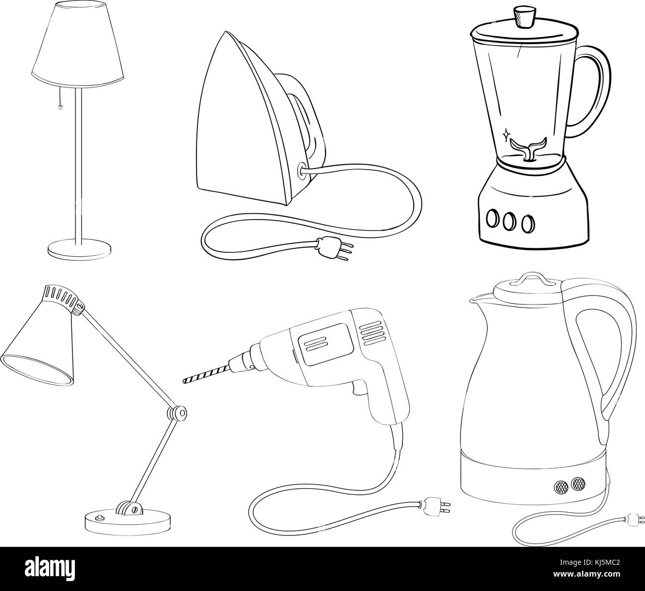 Illustrazione delle sagome di apparecchi su sfondo bianco Illustrazione Vettoriale
