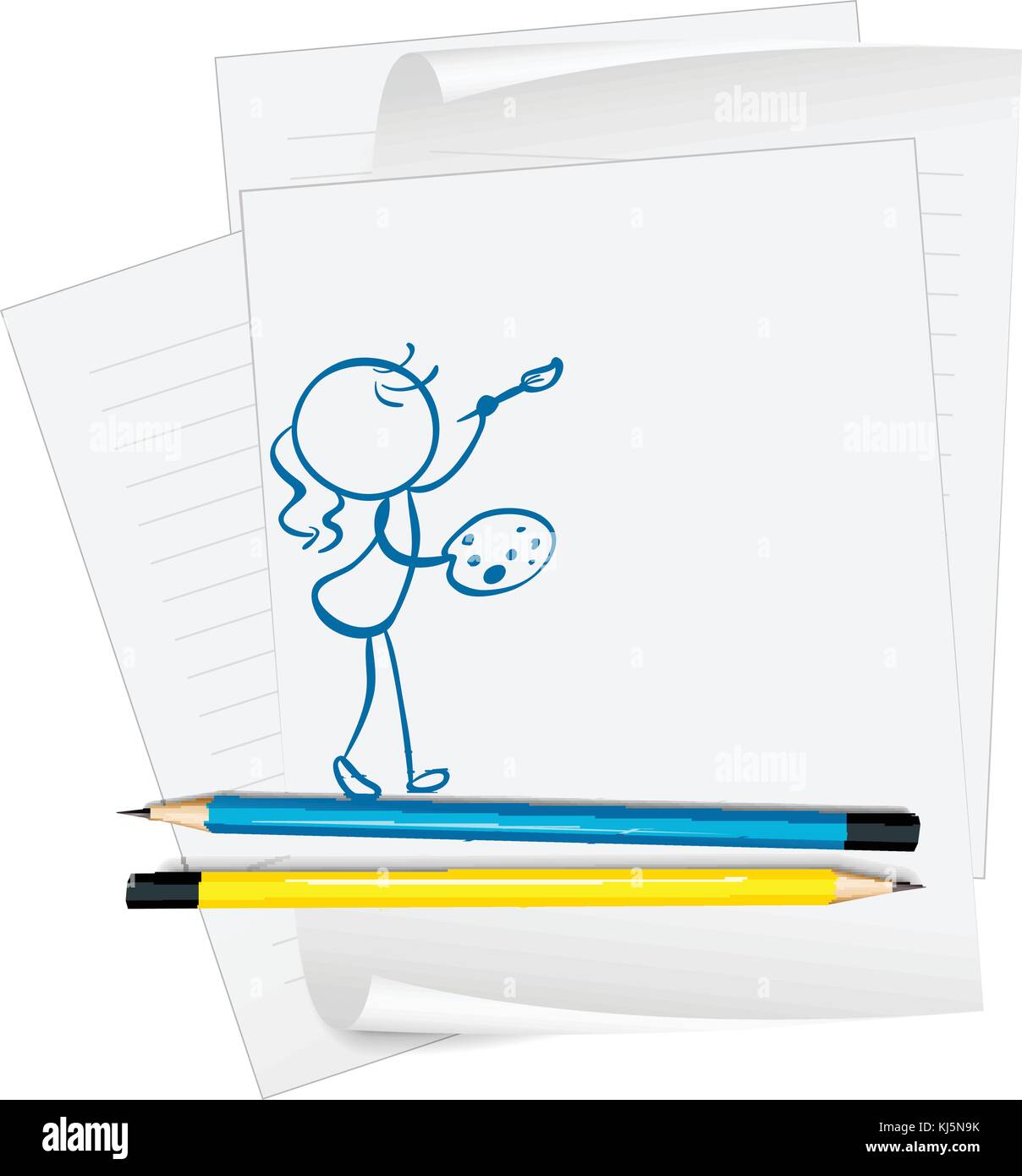 Illustrazione di una carta con un disegno di una ragazza in una pittura su sfondo bianco Illustrazione Vettoriale