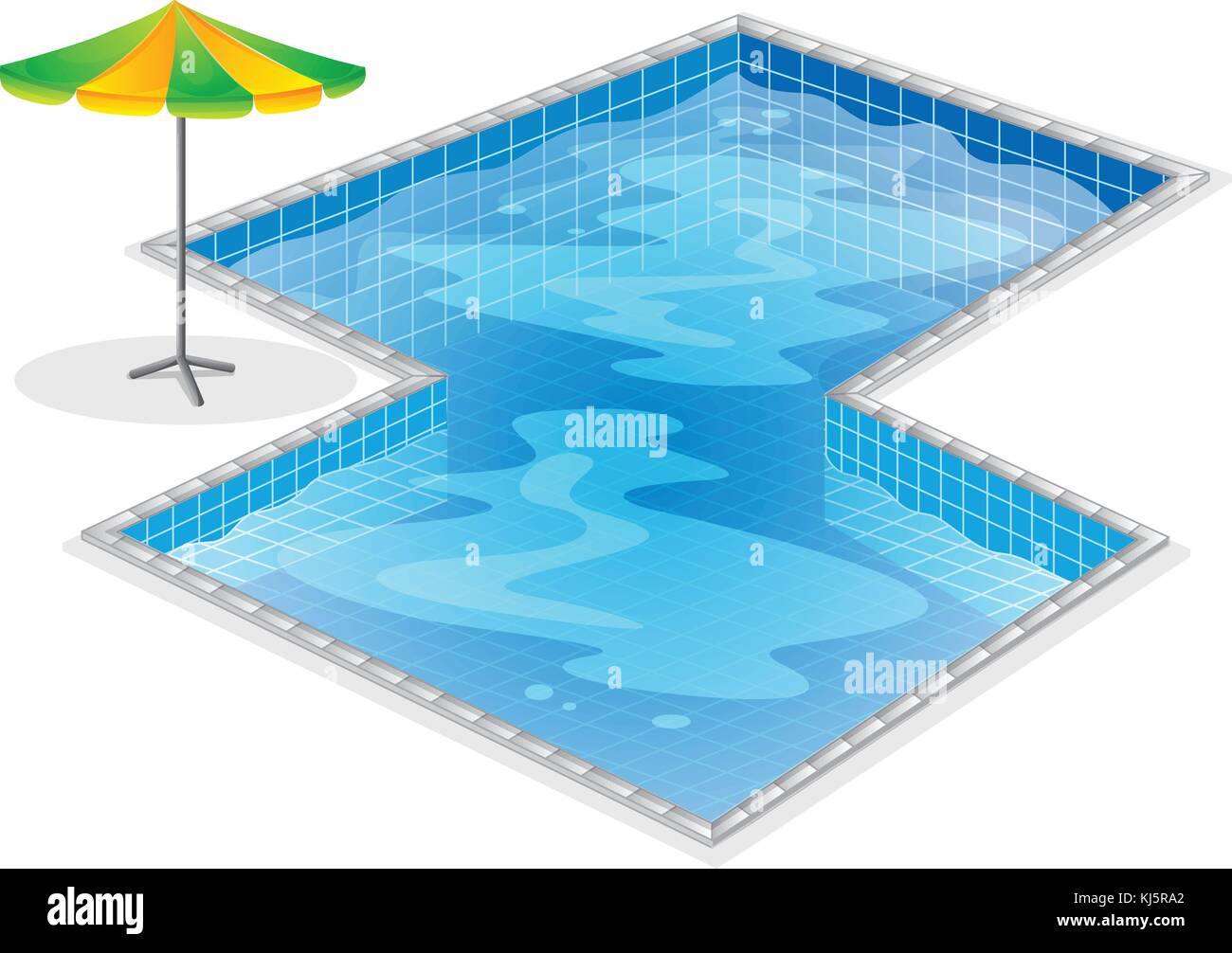 Illustrazione di una piscina con ombrellone su sfondo bianco Illustrazione Vettoriale