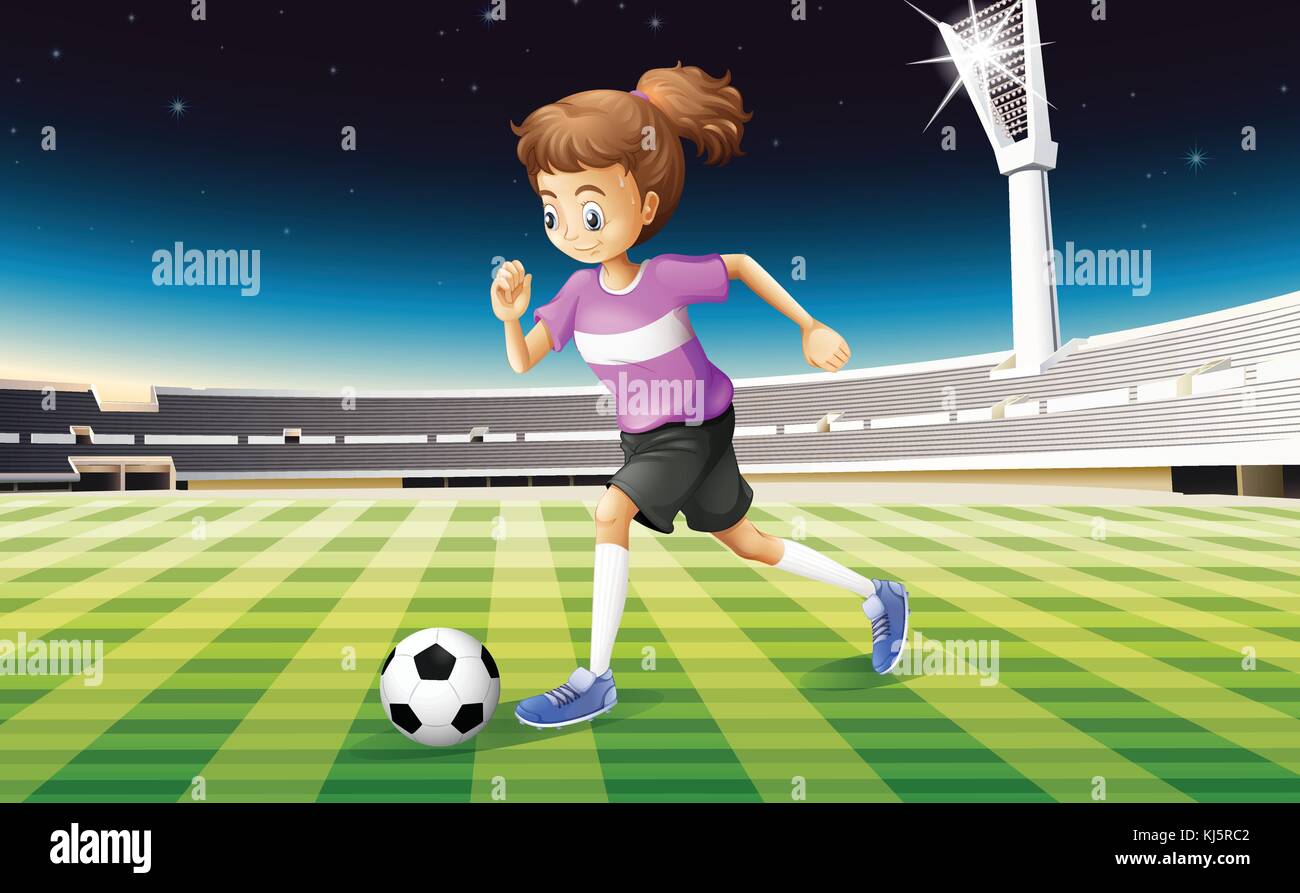 Illustrazione di una ragazza del campo per il gioco del calcio Illustrazione Vettoriale