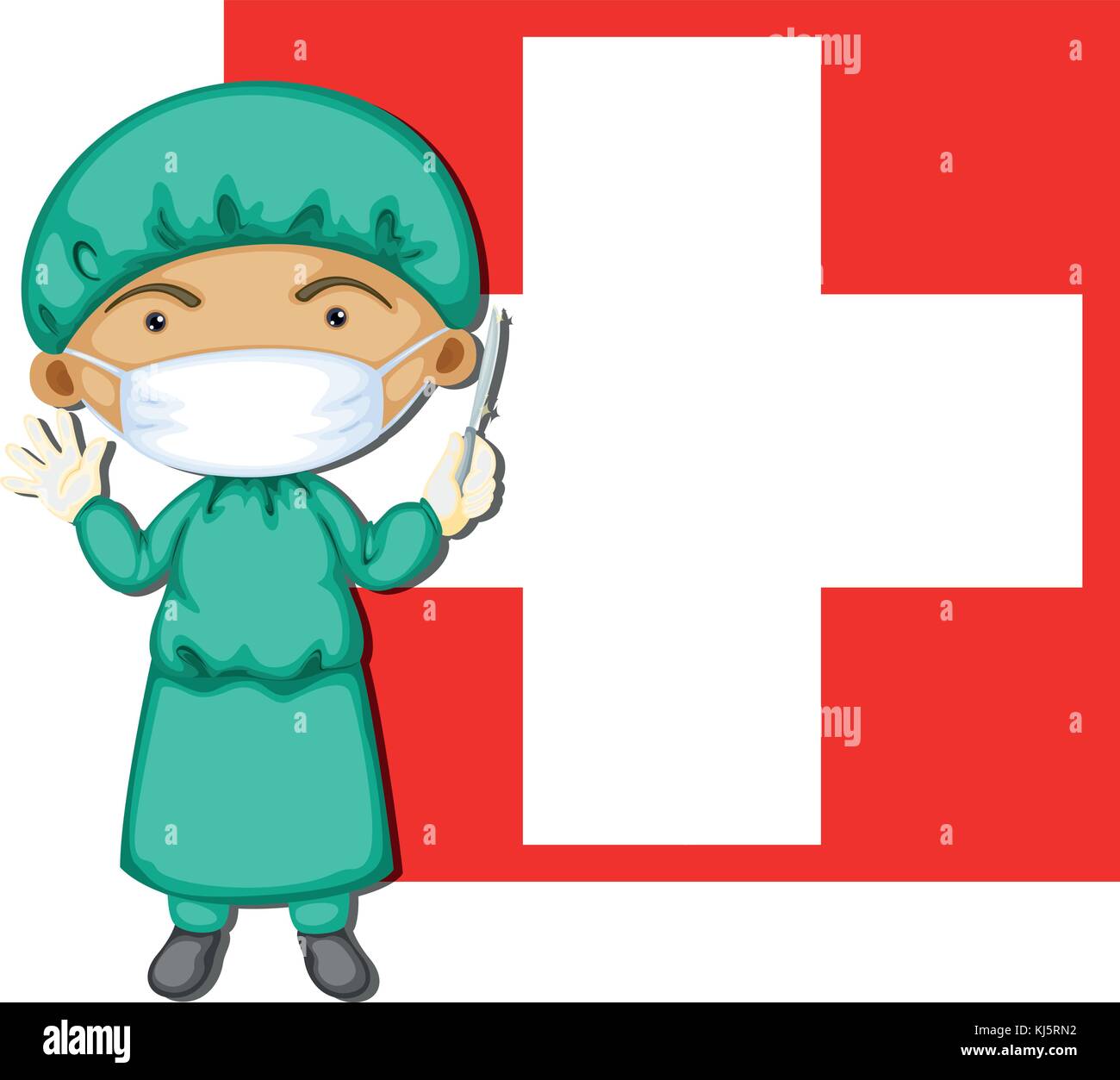 Illustrazione di un medico di fronte alla bandiera della svizzera su sfondo bianco Illustrazione Vettoriale