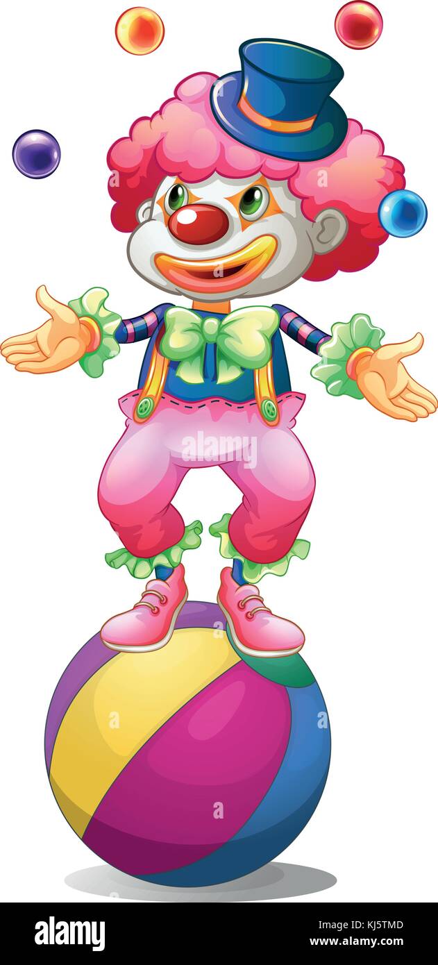 Illustrazione di un clown giocoleria al di sopra della sfera su sfondo bianco Illustrazione Vettoriale