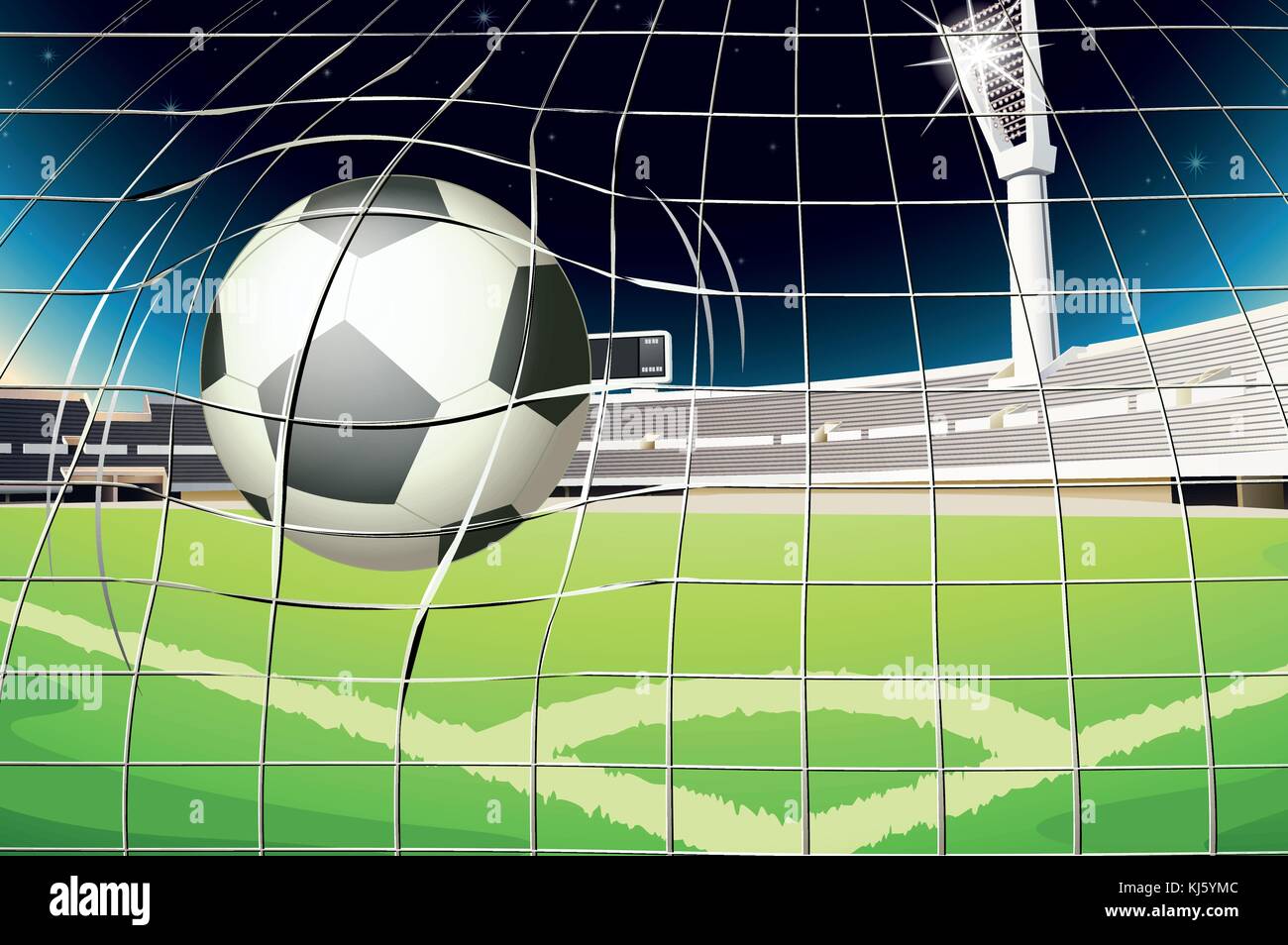 Illustrazione di una rete con un pallone da calcio Illustrazione Vettoriale