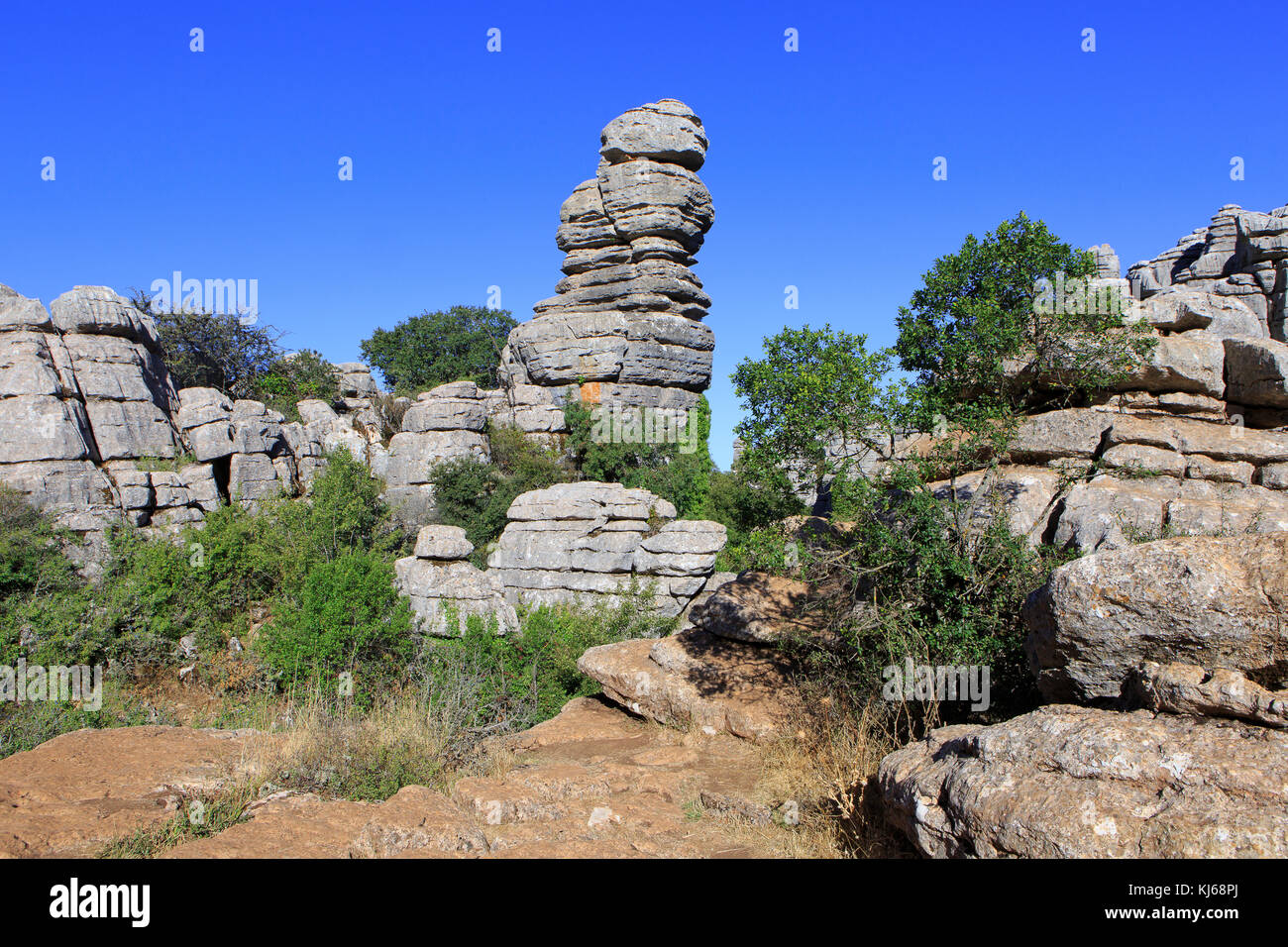 Il Cavalier (El Caballero) roccia carsica formazione a El Torcal de Antequera riserva naturale a sud della città di Antequera, Spagna Foto Stock