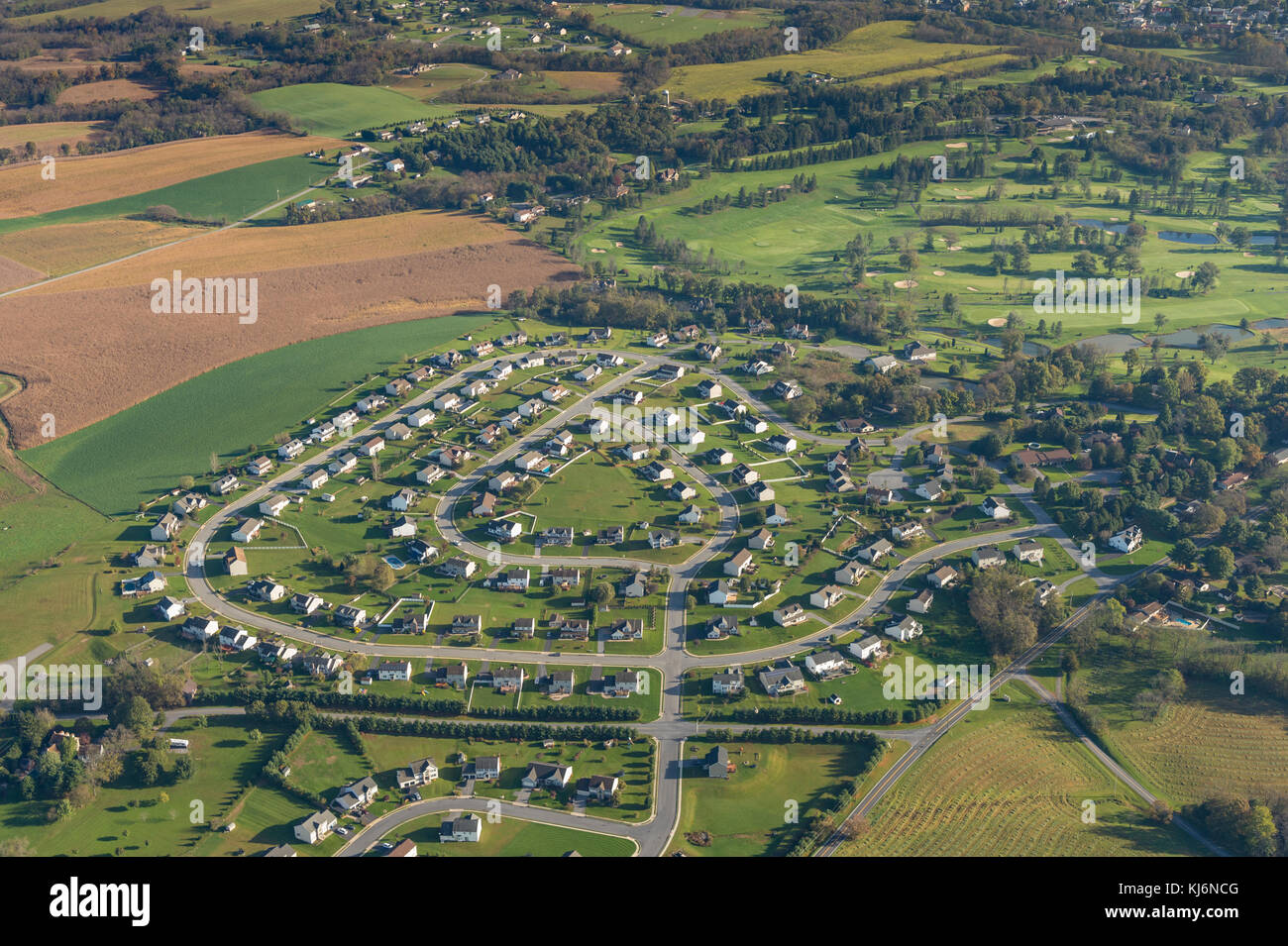 Vista aerea di sviluppo suburbano Foto Stock