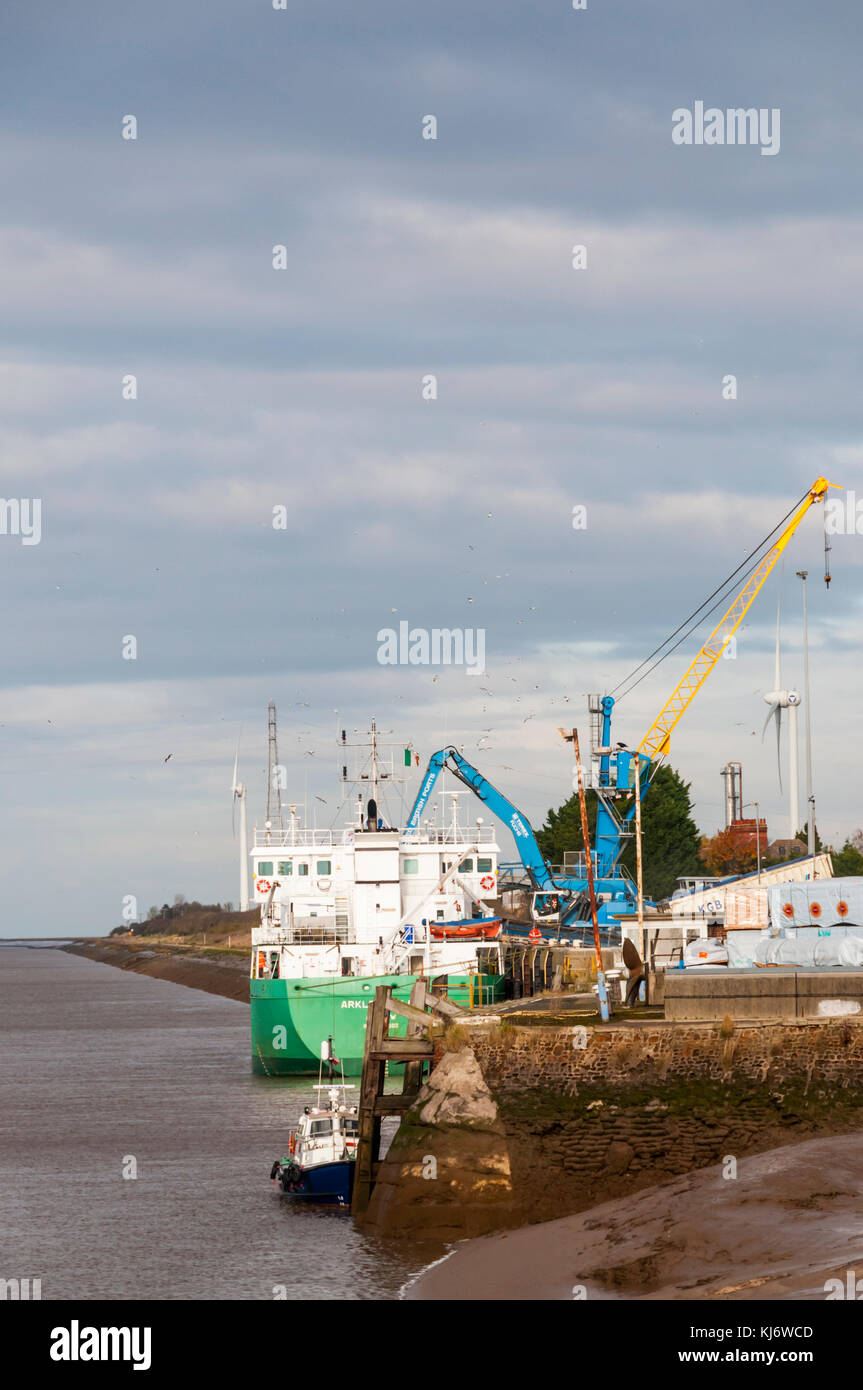 Il general cargo arklow dominatore di essere scaricati da un ormeggio sul Fiume Great Ouse a King's Lynn docks. Foto Stock