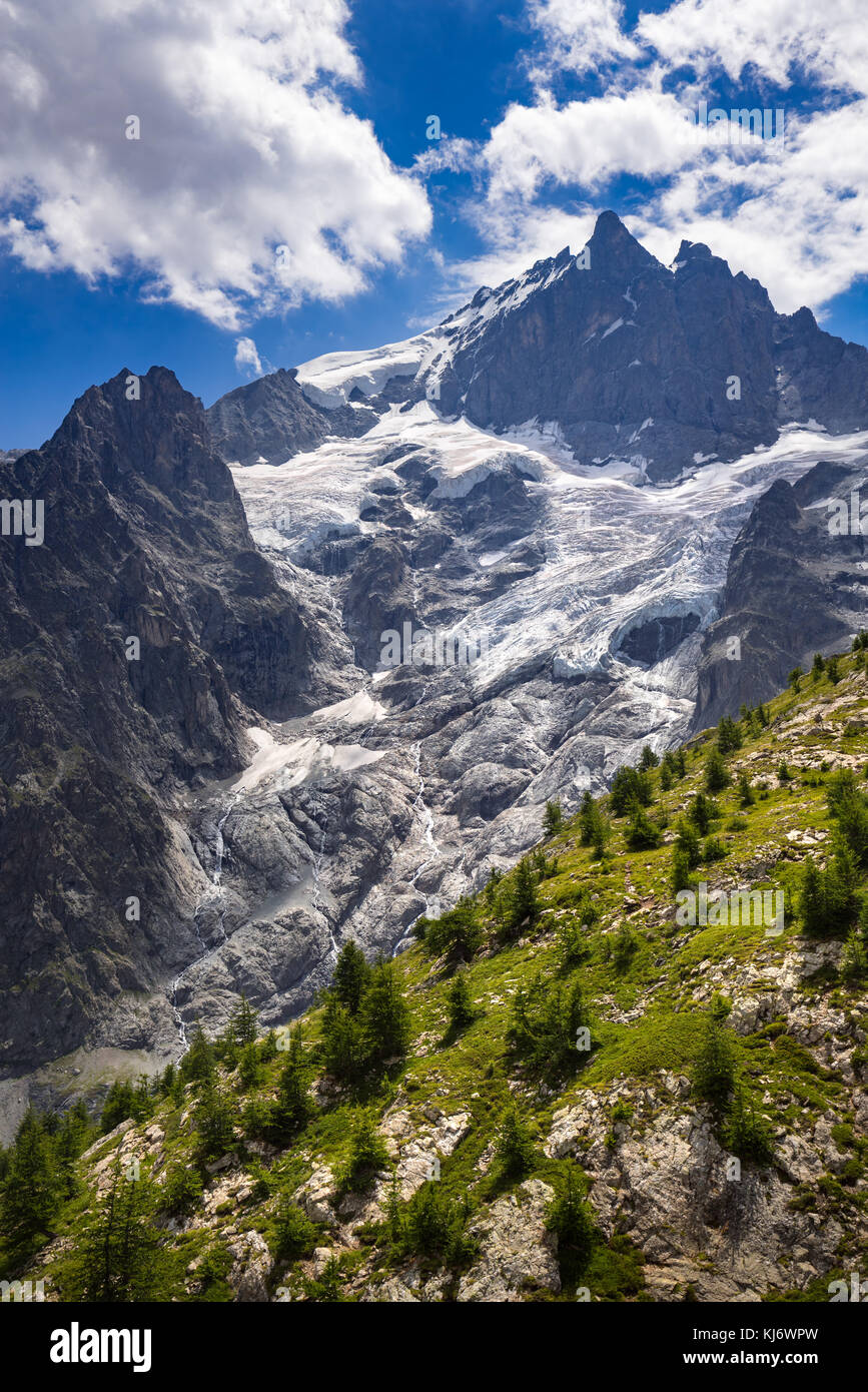 La Meije Glacier e il Glacier du Tabuchet in estate. Parco Nazionale degli Ecrins, al Southern Alpi Francesi, Francia Foto Stock