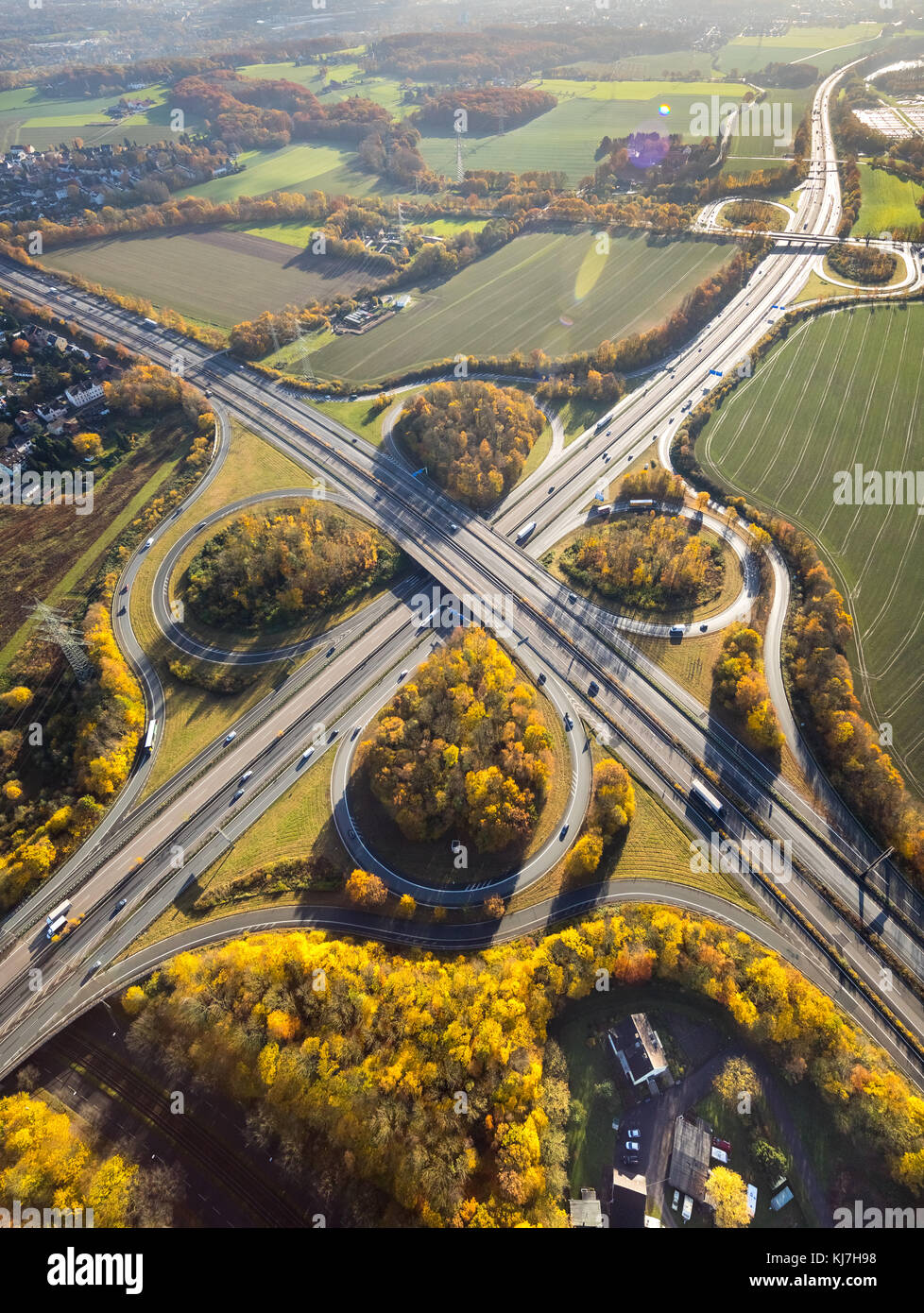 Futura area commerciale sul raccordo autostradale A43 e A448 raccordo Querenburg, Bochum, zona Ruhr, Nord Reno-Westfalia, Germania, Europa, Aerial V. Foto Stock