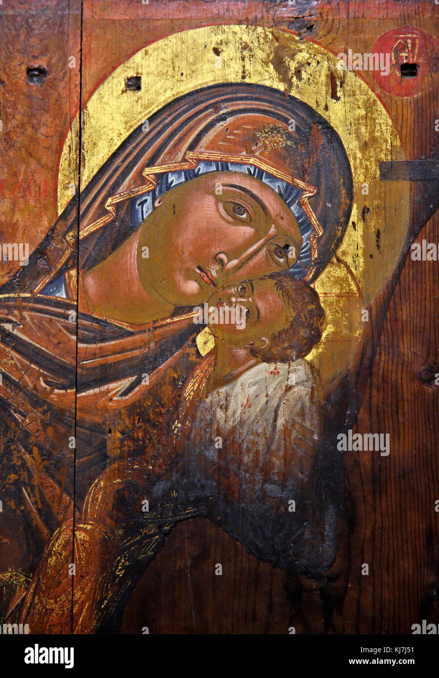 L'icona di Panagia Glykophilousa ('Sweet baciare la Vergine Maria -17th secolo) nel museo del monastero di Toplou, Sitia, Lasithi, Creta, Grecia. Foto Stock
