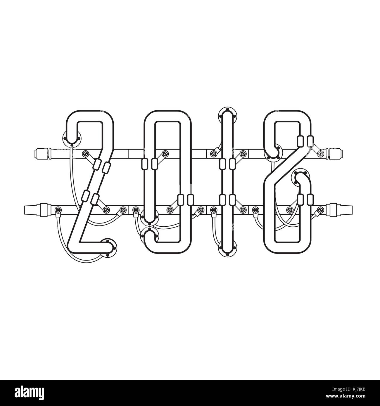 Bianco e nero segno al neon 2018 Illustrazione Vettoriale