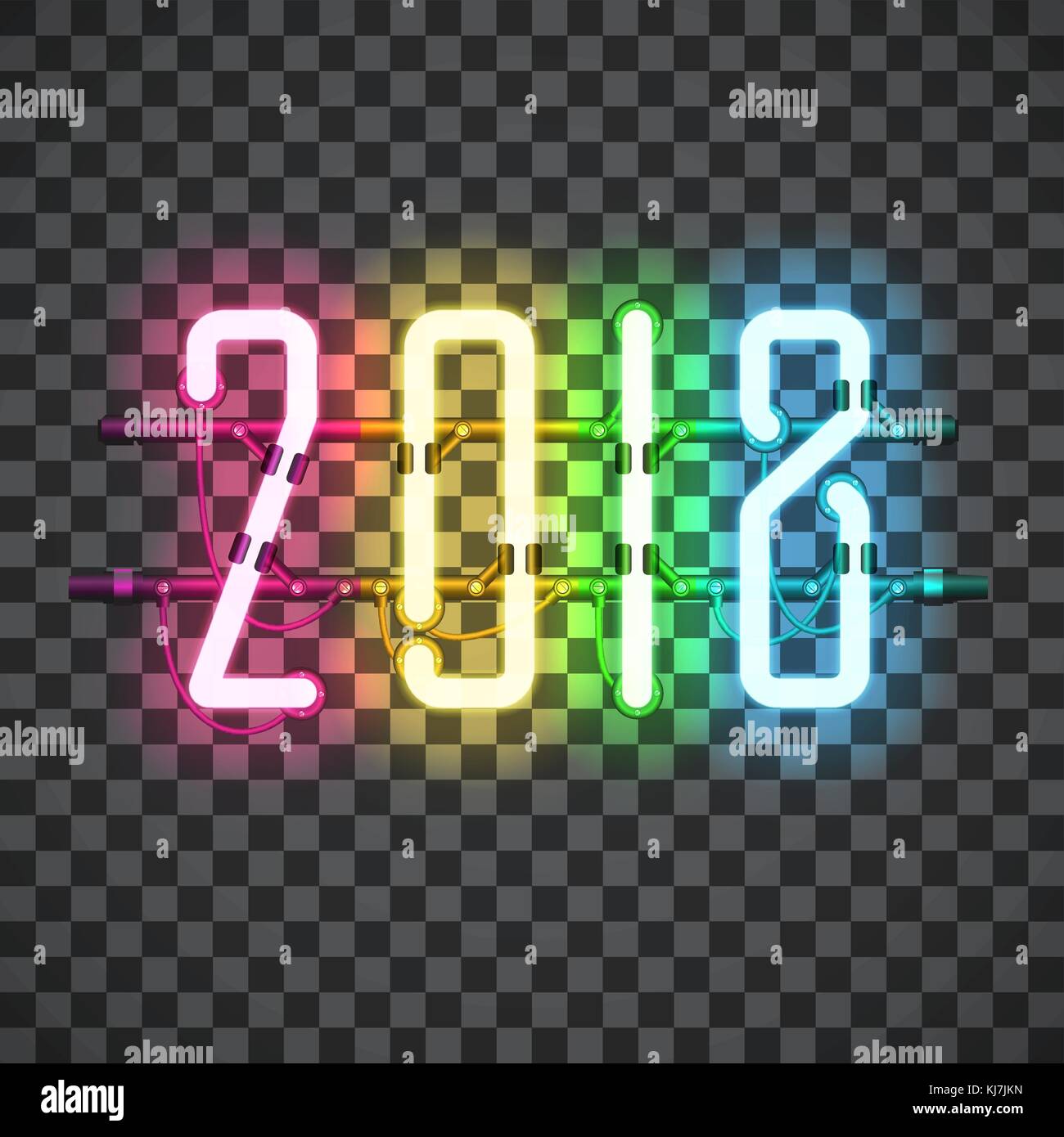 Incandescente multi colore segno al neon 2018 Illustrazione Vettoriale