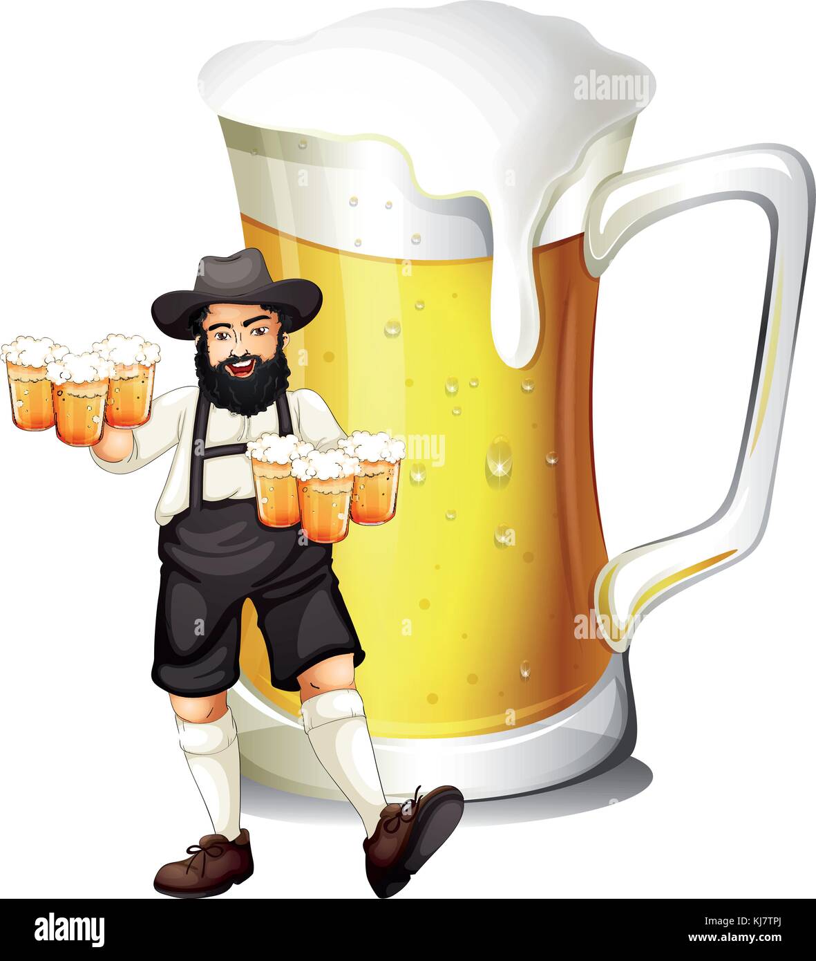 Illustrazione di un uomo con un bicchiere pieno di birra su di uno sfondo bianco Illustrazione Vettoriale