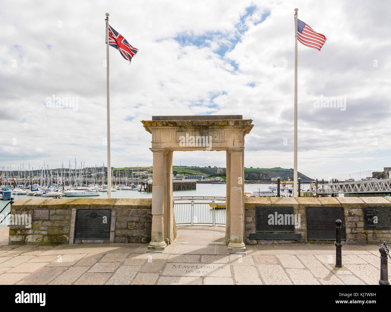 Mayflower Steps, il Barbican, Plymouth. Foto Stock
