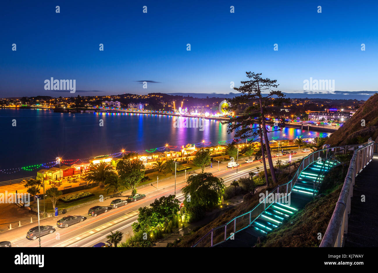 Torquay lungomare al tramonto. Foto Stock