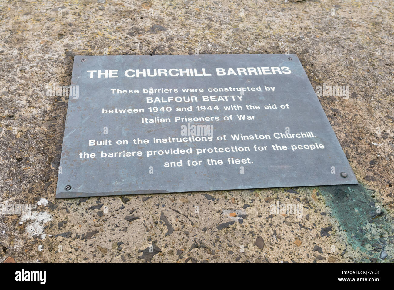 Churchill Barriers Sign, Orkney, Scozia, Regno Unito Foto Stock