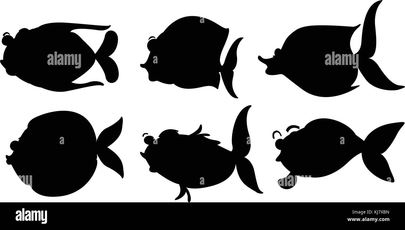 Illustrazione delle sagome di diverse creature del mare su sfondo bianco Illustrazione Vettoriale