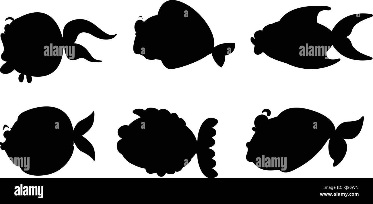 Illustrazione del nero delle immagini delle varie creature del mare su sfondo bianco Illustrazione Vettoriale