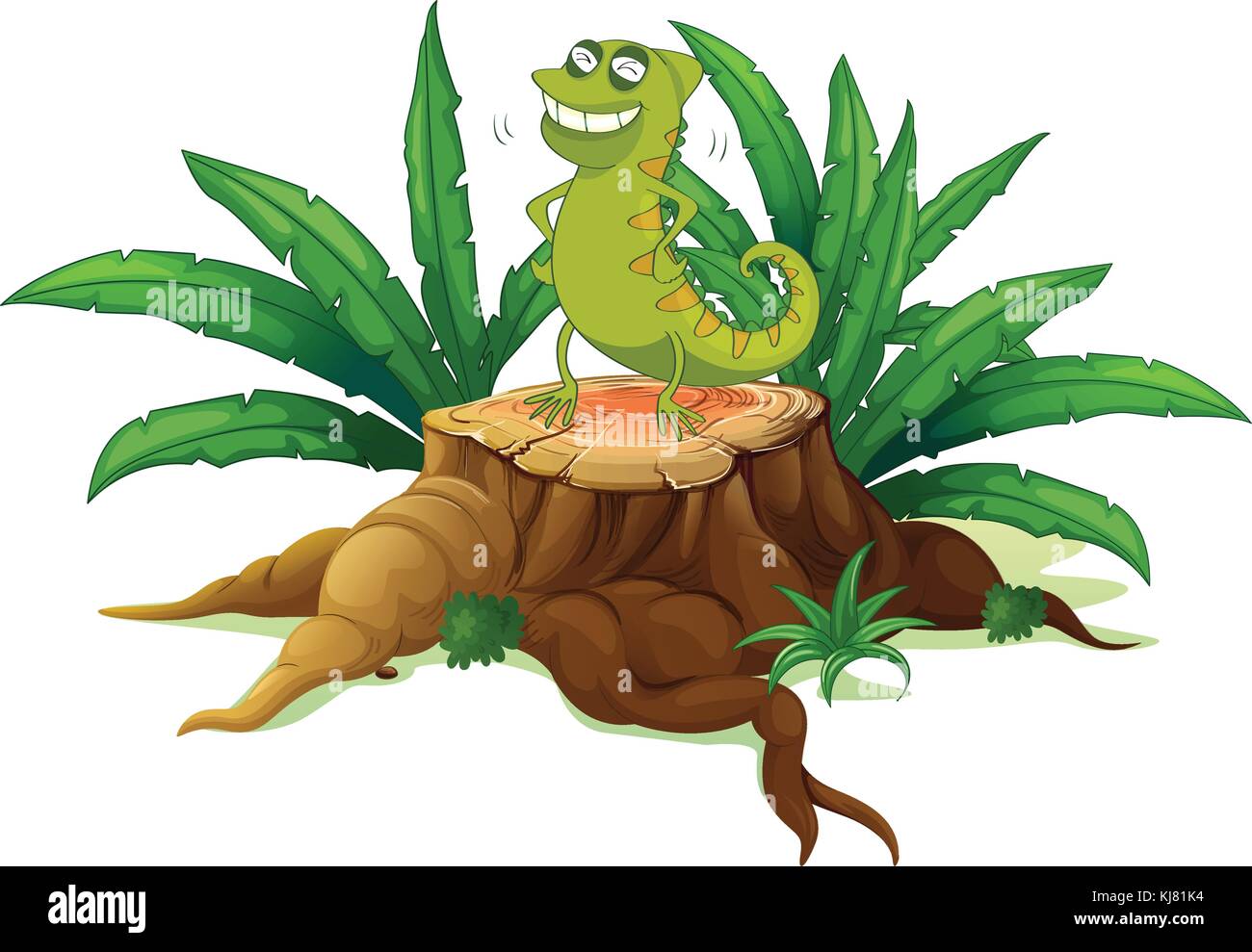 Illustrazione di un iguana verde al di sopra di una linea su sfondo bianco Illustrazione Vettoriale