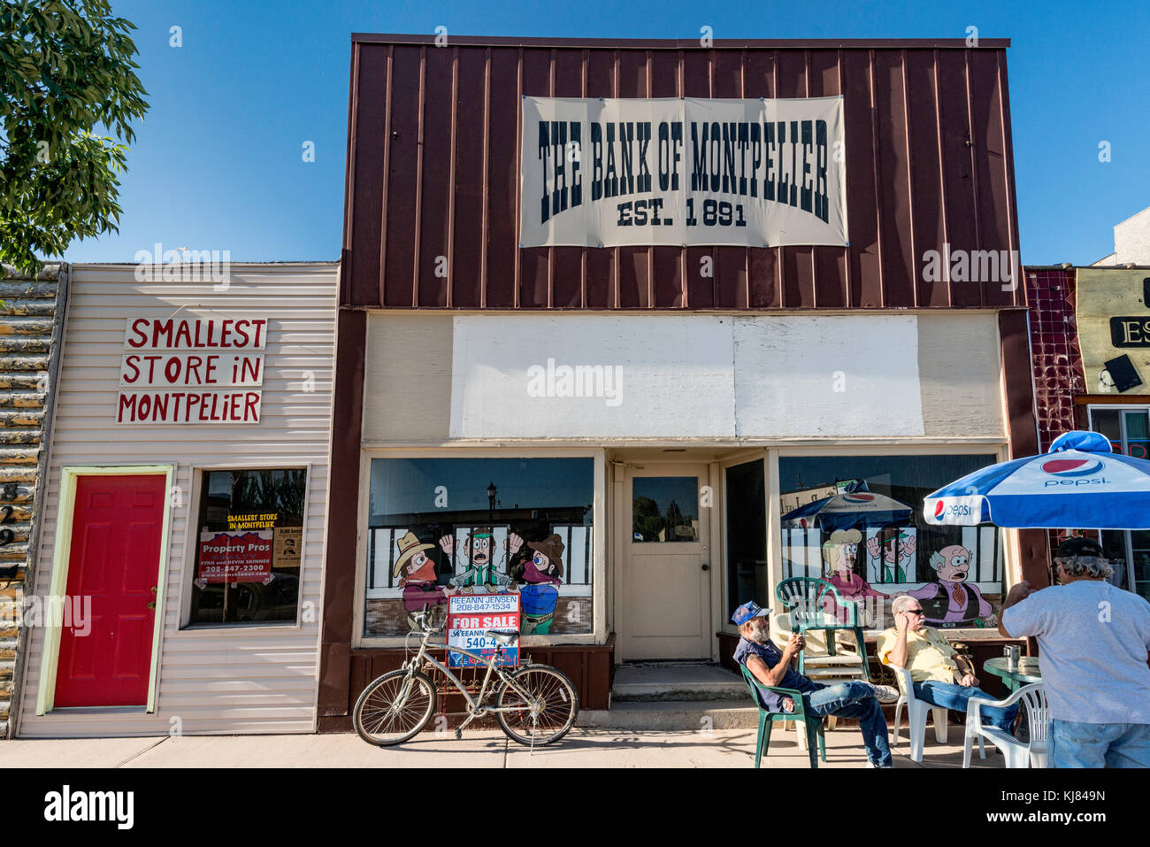 Negozi in Washington Street, Montpelier, Bear Lake Valley, Oregon Trail Bear Lake Scenic Byway, Idaho, Stati Uniti d'America Foto Stock