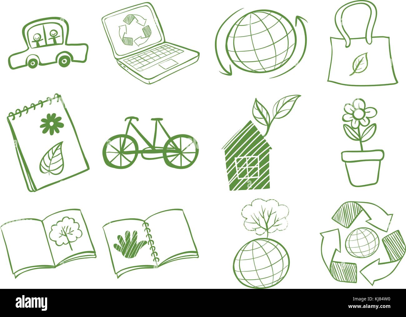 Illustrazione dell'eco-friendly disegni logo su sfondo bianco Illustrazione Vettoriale