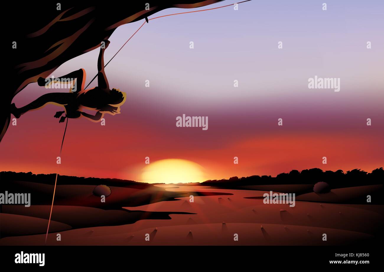 Illustrazione di un tramonto scenario al desert Illustrazione Vettoriale
