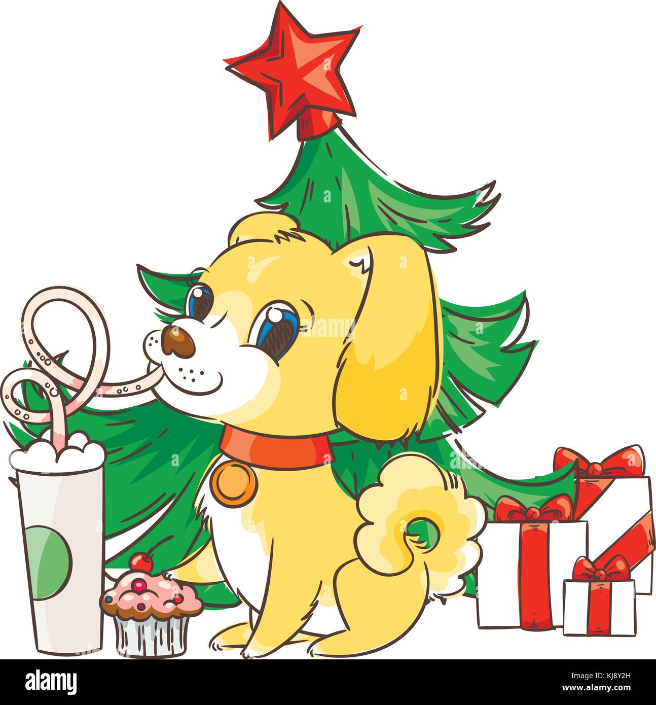 Golden cane beve caffè o latte shake. disegnati a mano illustrazione  vettoriale per nuovo anno t-shirt, poster, cartolina Immagine e Vettoriale  - Alamy