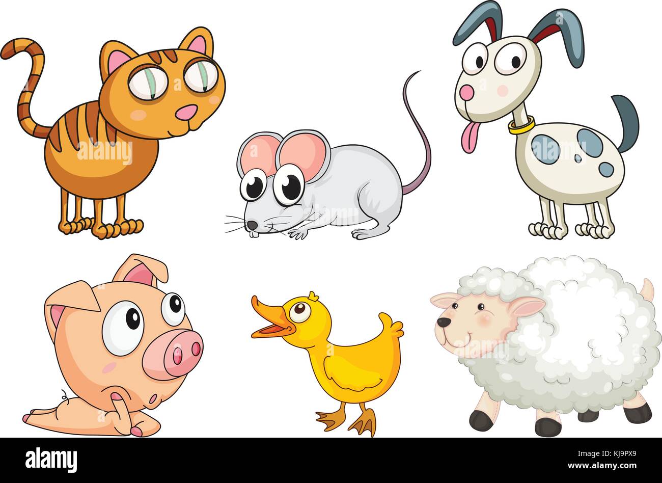 Sei diversi tipi di animali illustrazione Illustrazione Vettoriale