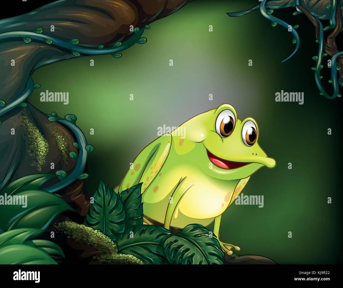 Illustrazione di una rana presso la foresta pluviale Illustrazione Vettoriale