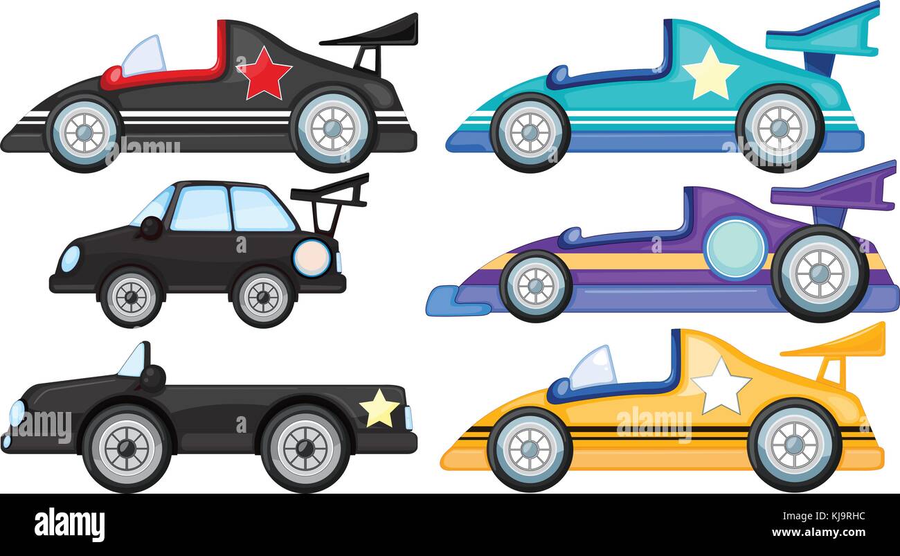 Illustrazione dei sei vetture diverse su sfondo bianco Illustrazione Vettoriale