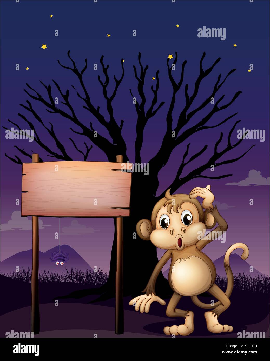 Illustrazione di un cartello con una scimmia Illustrazione Vettoriale