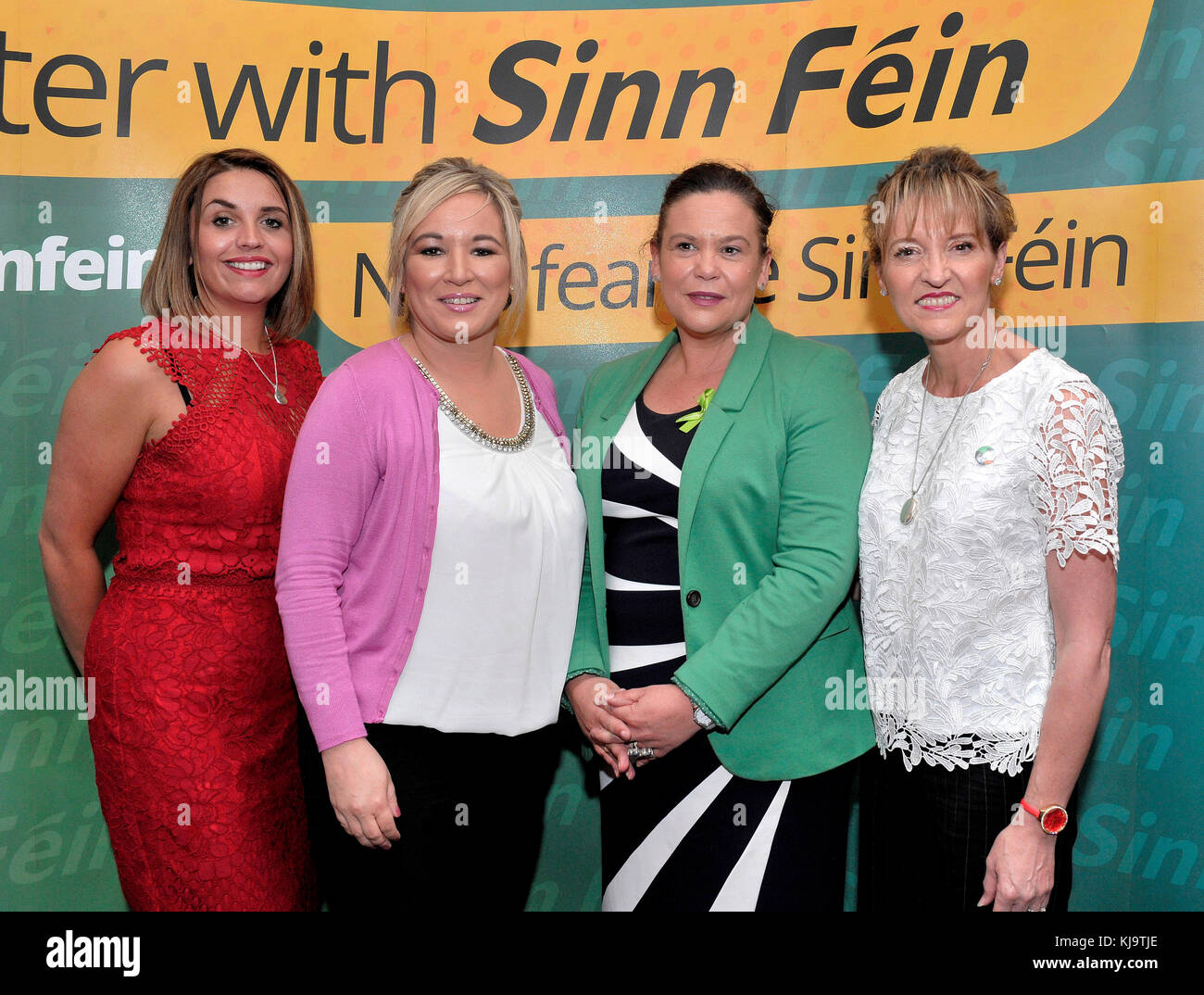 Sinn Fein politici ekisha mccallion mp, Michelle O'neill mla, Mary Lou mcdonald td e Martina anderson mep frequentando Sinn Fein evento in londonder Foto Stock