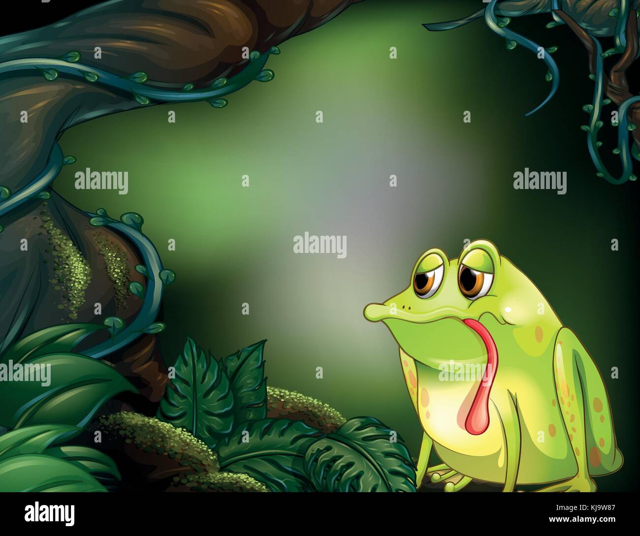 Illustrazione di un affamato rana nella foresta pluviale Illustrazione Vettoriale