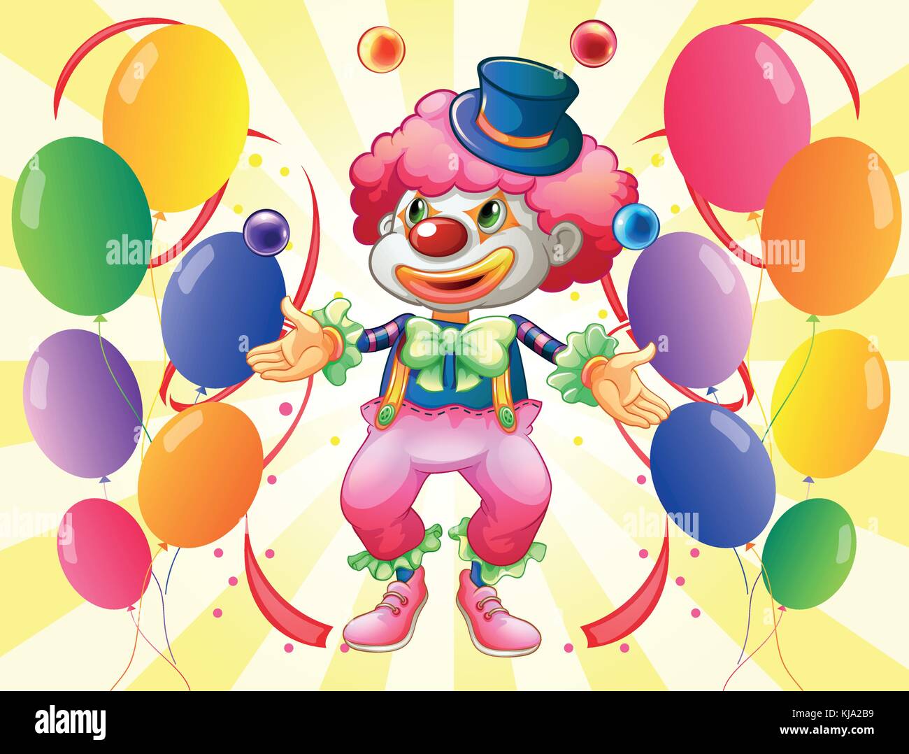 Illustrazione di una dozzina di palloncini colorati con un clown Illustrazione Vettoriale