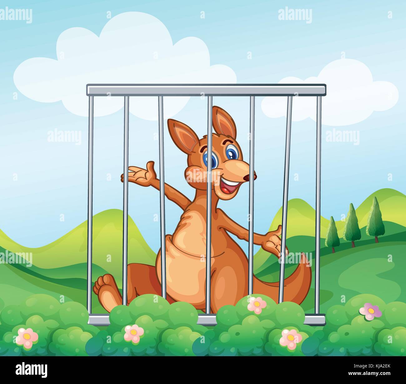 Illustrazione di un canguro all'interno di una gabbia Illustrazione Vettoriale