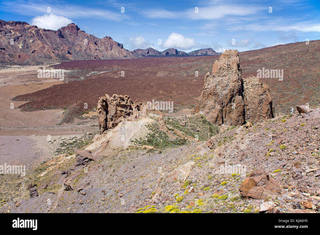 Punto di vista a Roques de Garcia, vista sulla pianura del Canada, il Teide nationalpark, sito patrimonio mondiale dell'unesco, isola di Tenerife, Isole canarie, Spagna Foto Stock