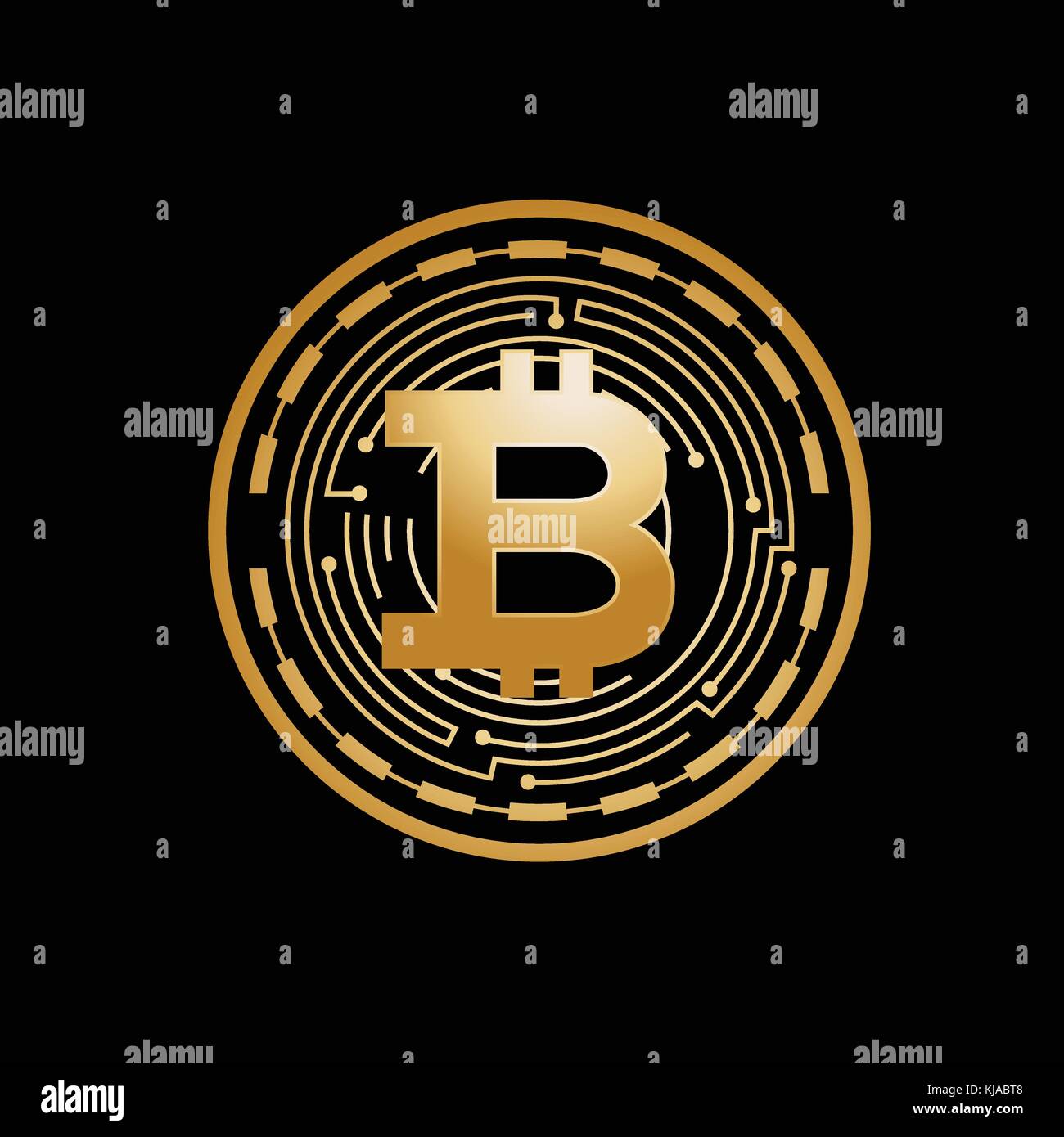 Bitcoin coin icona, moneta bitcoin, oro, bitcoin bitcoin con linee di circuito, simbolo design, isolati su sfondo bianco. Illustrazione Vettoriale