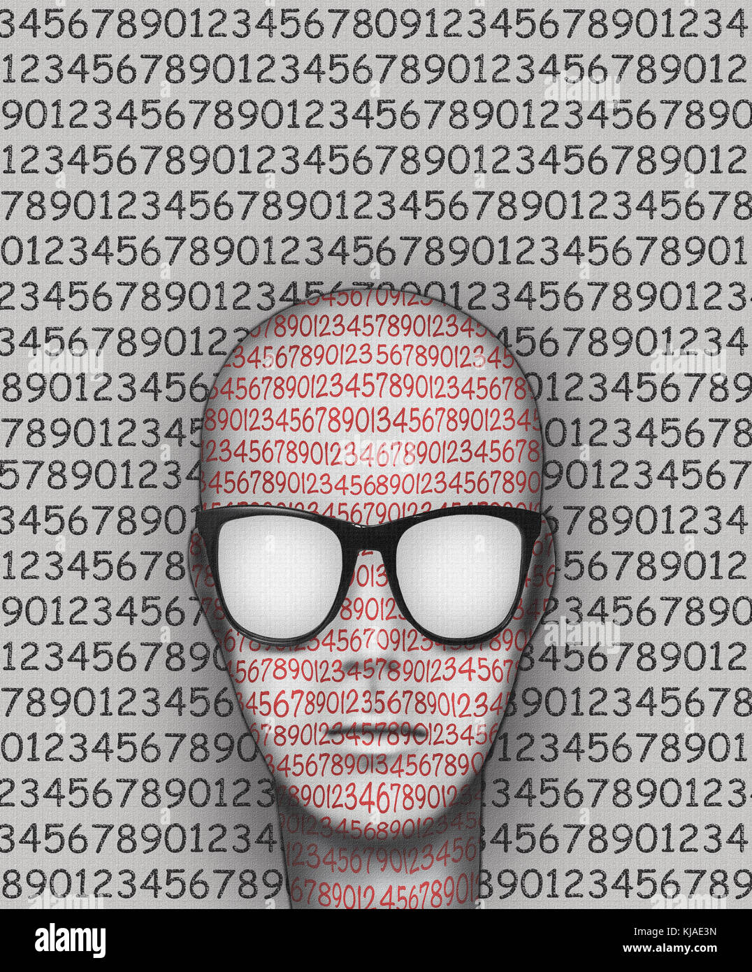 Illustrazione Grafica Che Rappresenta La Testa Di Una Persona Stilizzata Con Tutti I Numeri Sulla Faccia Gli Occhiali E Lo Sfondo Foto Stock Alamy