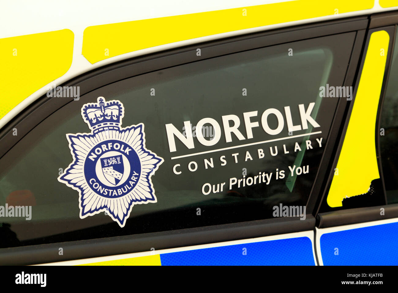 La polizia di Norfolk, auto, veicolo, constabulary, forza di polizia, forze, veicoli e automobili, logo Foto Stock