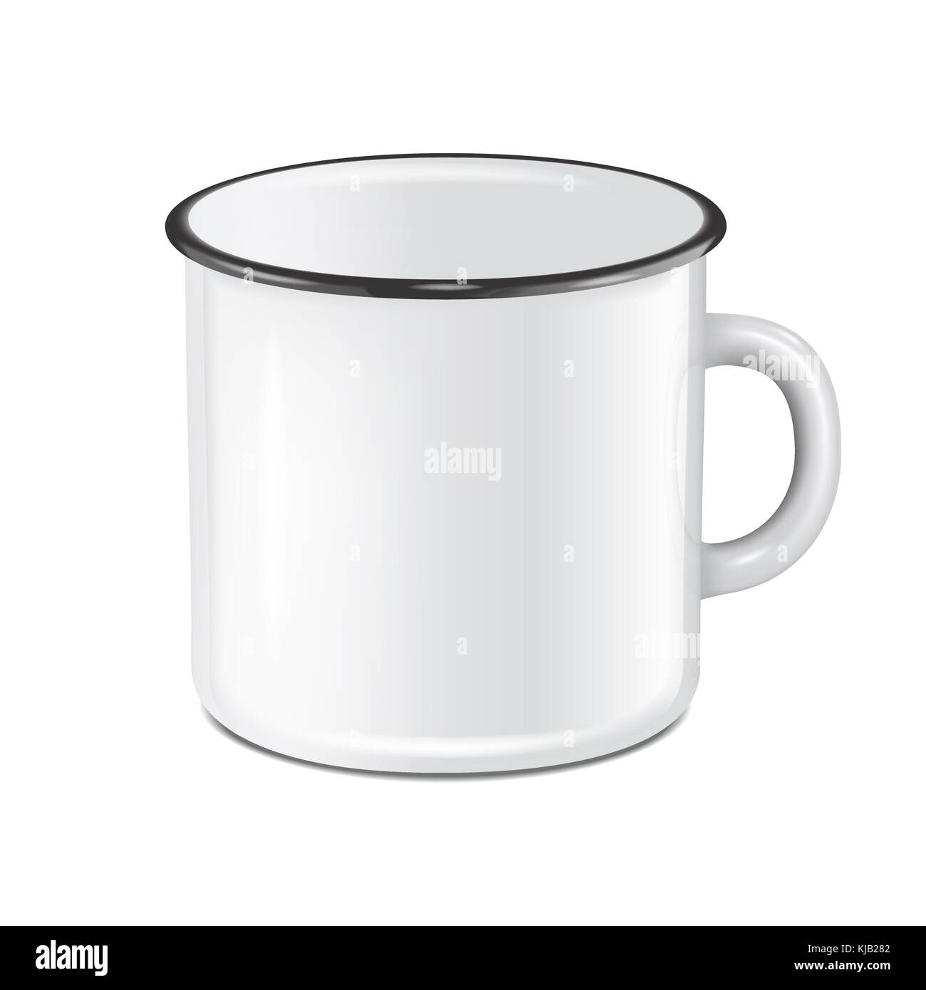 Vector realistico di smalto bianco metallo mug isolati su sfondo bianco. eps10 Modello di progettazione per mock up. Illustrazione Vettoriale