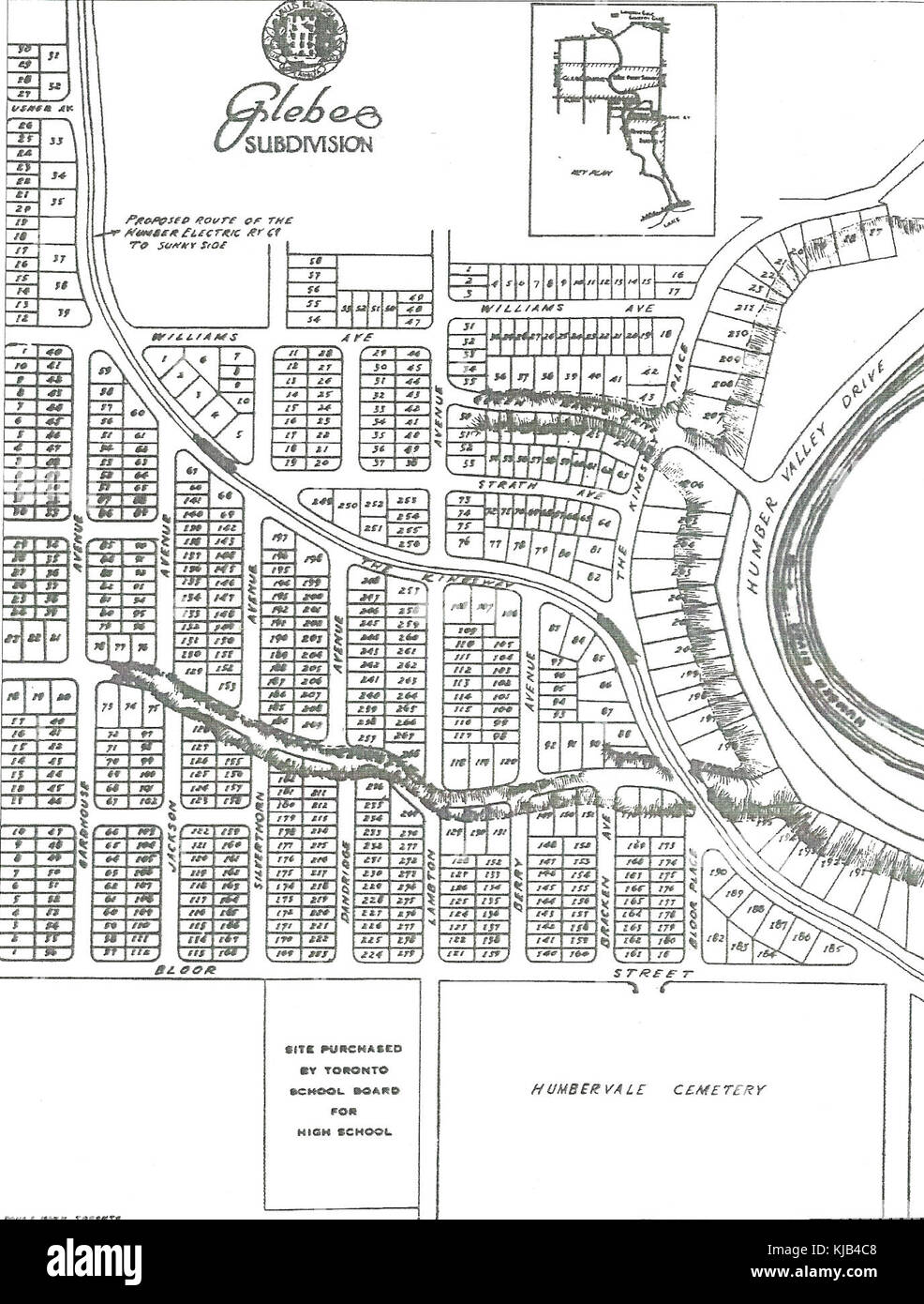 Il piano di suddivisione Kingsway di Toronto delinea lo sviluppo delle aree residenziali nel quartiere Kingsway di Toronto. Include dettagli sul layout della proprietà, le strade e l'infrastruttura. Foto Stock