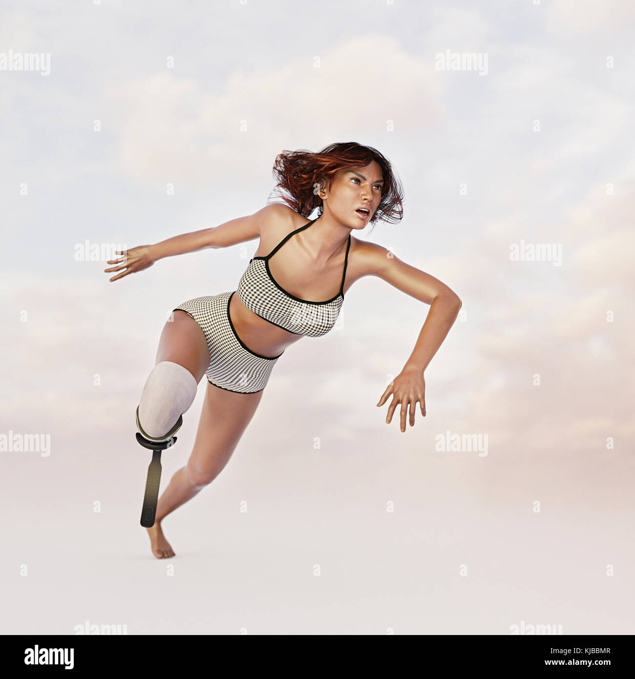 Donna in corsa con la gamba artificiale Foto Stock