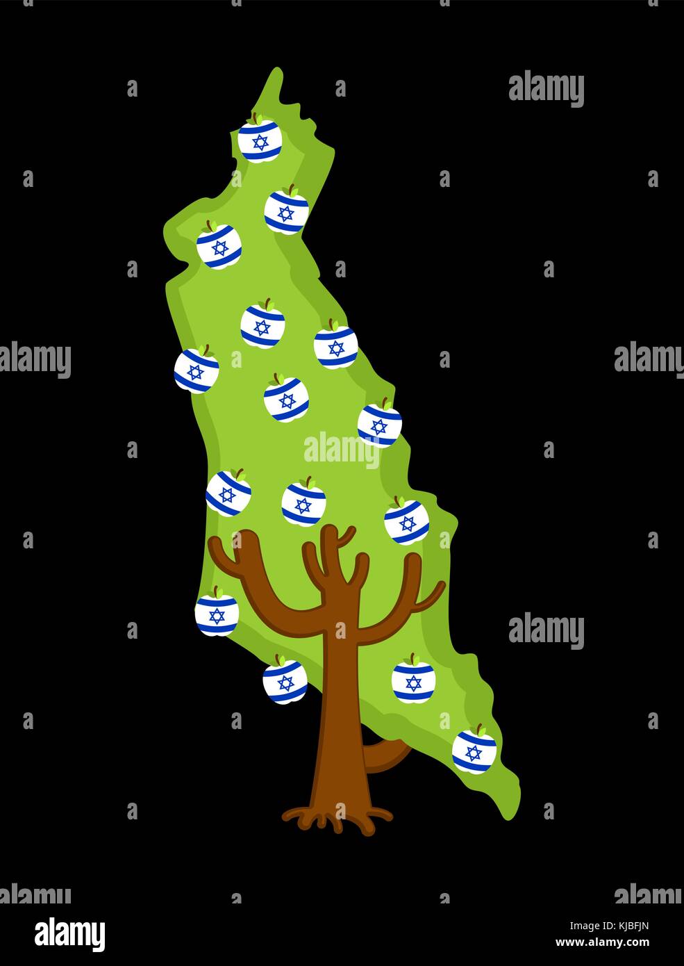 Struttura patriottica israele mappa. albero di mele e mele bandiera israeliana. stato nazionale impianto. illustrazione vettoriale Illustrazione Vettoriale