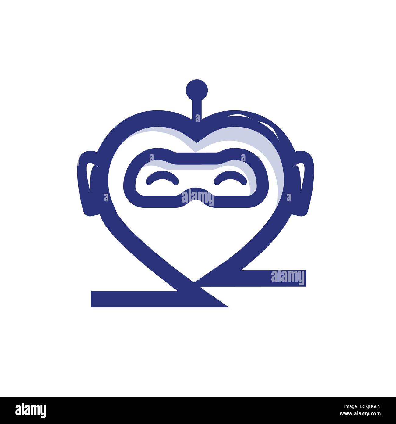 Robot come cuore, cuore chatbot, robot come cuore illustrazione, robot, Illustrazione illustrazione design, design icona, isolato su sfondo bianco. Illustrazione Vettoriale