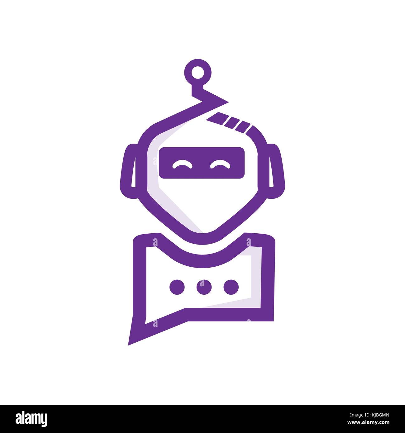 Chat simbolo del robot, simbolo del robot, moderno robot simbolo, robot con bolla di discorso, simbolo design, isolati su sfondo bianco. Illustrazione Vettoriale