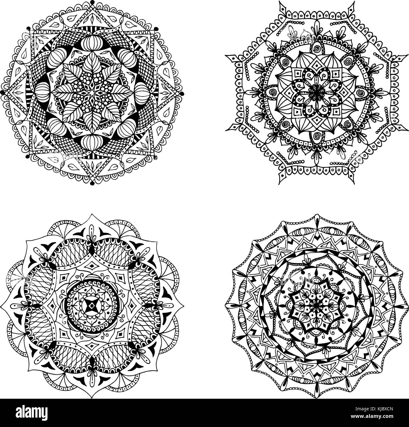 Set di mano mandala disegnati per i loghi, tatuaggi, libri da colorare e modelli (illustrazione vettoriale) Illustrazione Vettoriale